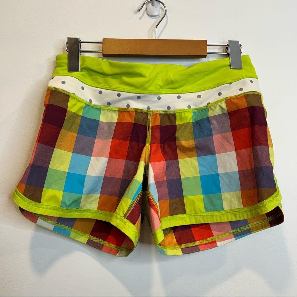 Lululemon Speed Shorts Seawheeze 2012 Multi Colored Plaid Check Rare
